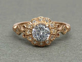 Vintage Art Deco Engagement Ring 1.6ct Round Cut Diamond 14k Rose Gold Finish