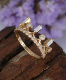 1.5ct Baguette Cut Diamond Engagement Ring 14k Yellow Gold Finish Crown Design