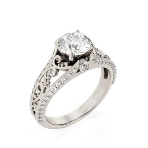 2.1ct Round Cut Diamond Engagement Ring 14k White Gold Finish Art Deco Filigree