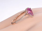 1ct Pear Cut Pink Sapphire Halo Solitaire Engagement Ring 14k Rose Gold Finish