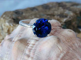 2.4ct Engagement Ring Round Cut Blue Sapphire Solitaire 14k White Gold Finish