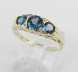 3ct Round Blue Sapphire Art Deco Trilogy Engagement Ring 14k Yellow Gold Finish