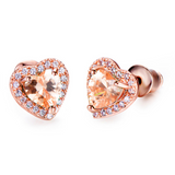 2ct Heart Cut Peach Morganite Halo Heart Shape Stud Earrings 14k RoseGold Finish