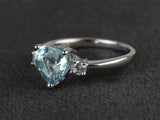 1.4ct Engagement Ring Heart Cut Blue Aquamarine Three Stone 14k WhiteGold Finish