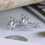 2.2ct Oval Cut Blue Aquamarine Diamond Halo Stud Earrings 14k White Gold Finish