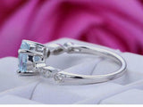 1ct Round Cut Aquamarine Engagement Ring Solitaire Vintage 14k White Gold Finish