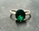 2.2ct Engagement Ring Oval Cut Green Emerald Solitaire 14k White Gold Finish