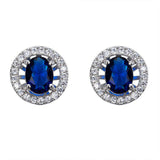 2.1ct Oval Cut Blue Sapphire Halo Solitaire Stud Earrings 14k White Gold Finish