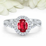 2ct Oval Cut Pink Ruby Engagement Ring Twist Shank Halo 14k White Gold Finish