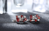 2.5ct Oval Cut Red Garnet Bowknot Party Wear Drop Earrings 14k White Gold Finish