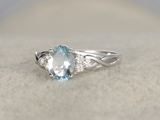 1ct Oval Blue Aquamarine Engagement Ring Infinity Solitaire 14k White Gold Over