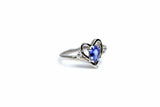 0.8ct Engagement Ring Oval Cut Blue Tanzanite Heart Trilogy 14k WhiteGold Finish