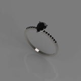 0.75ct Pear Cut Black Diamond Round Accent Solitaire Ring 14k White Gold Finish