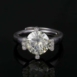 3ct Round Cut Diamond Stylish Solitaire with Accents Ring 14k White Gold Finish