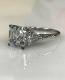 1.3ct Asscher Cut VVS1 Diamond Three Stone Engagement Ring 18k White Gold Finish