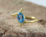 1ct Engagement Ring Oval Cut Blue Topaz Bypass Solitaire 14k Yellow Gold Finish