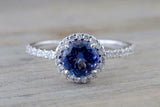 2ct Round Cut Blue Tanzanite Engagement Ring Diamond Halo 14k White Gold Finish