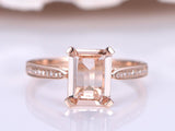 1.5ct Emerald Cut Peach Morganite Solitaire Engagement Ring 18k Rose Gold Finish