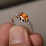 0.8ct Oval Cut Yellow Citrine Engagement Ring 14k White Gold Over Diamond Accent