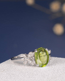 2ct Oval Cut Green Peridot Engagement Ring Butterfly Design 14k White Gold Over