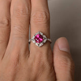 1.5ct Cushion Cut Pink Ruby Engagement Ring 14k White Gold Finish Floral Women