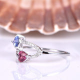 2ct Trillion Blue Tanzanite Pink Ruby Unique Engagement Ring 14k White Gold Over