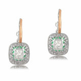 4ct Cushion Cut Diamond Green Emerald Art Deco Drop Earrings 14k White Gold Over