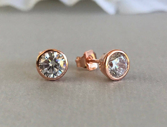 Solitaire Stud Earrings 0.4ct Round Brilliant Cut Diamond 14k Rose Gold Finish