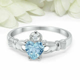 1.6ct Heart Cut Blue Aquamarine Claddagh Ring Irish Promise 14K White Gold Over