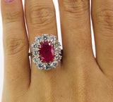 5Ct Oval Cut Pink Ruby Round Diamonds Halo Cocktail Ring 14K White Gold Finish