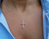 0.5ct Diamond Pendant with Chain Round Cut Brilliant Cross 14k White Gold Finish