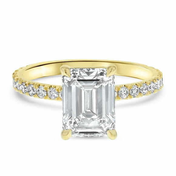 2.5ct Engagement Ring Emerald Diamond Solitaire with Accent 14k Yellow Gold Over