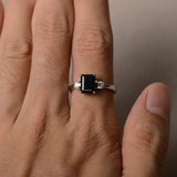 1.2ct Emerald Cut Black Diamond Engagement Ring 14k White Gold Finish Trilogy