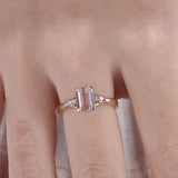 1.2ct Emerald Cut Peach Morganite Solitaire Engagement Ring 18k Rose Gold Finish