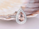 2ct Pear Cut Peach Morganite Halo Solitaire Engagement Ring 18k White Gold Over