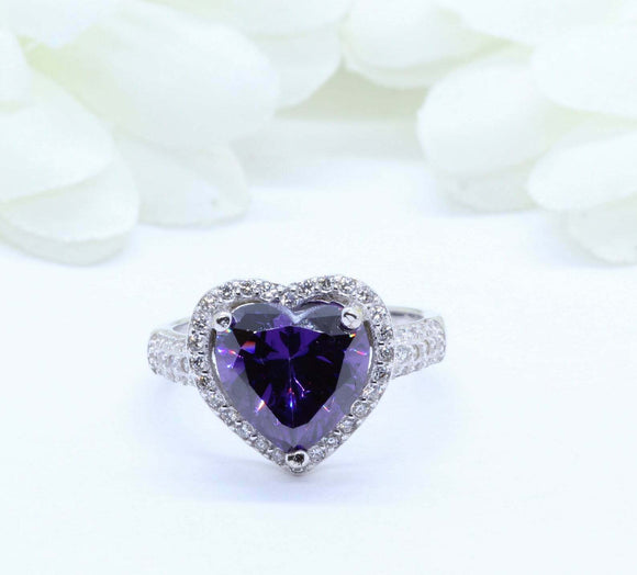 2.4ct Heart Cut Amethyst Engagement Ring Cluster Accent Halo 14k White Gold Over