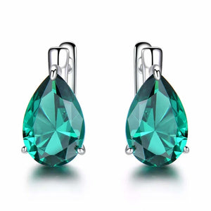 2.3ct Stud Earrings Pear Cut Emerald Solitaire Latch Back 14k White Gold Finish