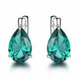 2.3ct Stud Earrings Pear Cut Emerald Solitaire Latch Back 14k White Gold Finish