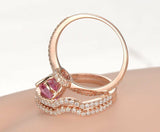 3ct Oval Cut Pink Sapphire Trio Set Wedding Engagement Ring 14k Rose Gold Finish