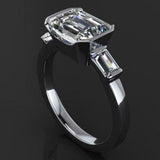 Bezel Set Trilogy Engagement Ring 1.6ct Emerald Cut Diamond 14k WhiteGold Finish