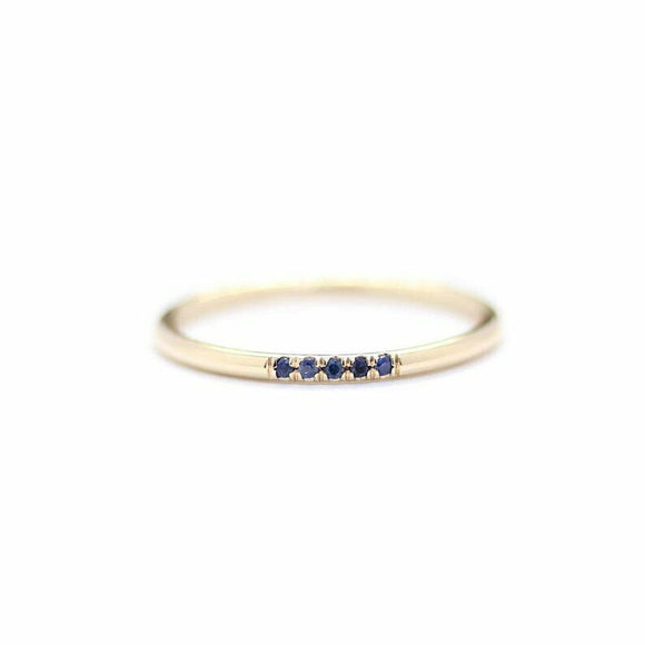 0.3ct Round Cut Blue Sapphire Engagement Ring Minimalist 14k Yellow Gold Finish