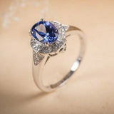 2.7ct Oval Cut Blue Tanzanite Engagement Ring 14k White Gold Finish Double Halo