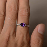 0.8ct Oval Cut Purple Amethyst Diamond Engagement Ring 14k White Gold Finish