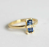 1ct Baguette Blue Sapphire Stylish Diamond Top Solitaire 14k Yellow Gold Finish