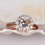 1ct Round Cut Peach Morganite Flower Design Engagement Ring 14k Rose Gold Finish