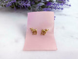 Deer Stag Design Stud Earrings 14k Yellow Gold Finish