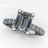 Accents Solitaire Engagement Ring 1.75ct Emerald Cut Diamond 14k White Gold Over