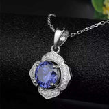 2.3ct Blue Tanzanite Pendant with Chain Round Cut Floral 14k White Gold Finish