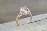 2ct Oval Cut Morganite Engagement Ring 14k Rose Gold Finish Diamond Accents Halo