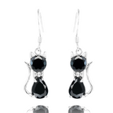 3Ct Pear Cut Black Diamond Kitten Cat Design Drop Earrings 14K White Gold Finish